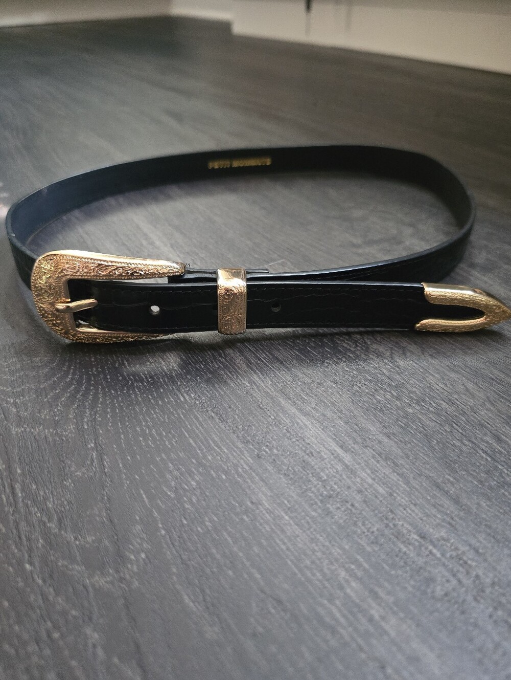 Petit Moments Jeanette Belt Black Croc Gold Western Buckle Skinny XS/S